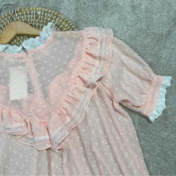 POL Shabby Chic Boho Cottagecore Blouse Ruffle Sheer Fairy Romantic Size L - Picture 8 of 13